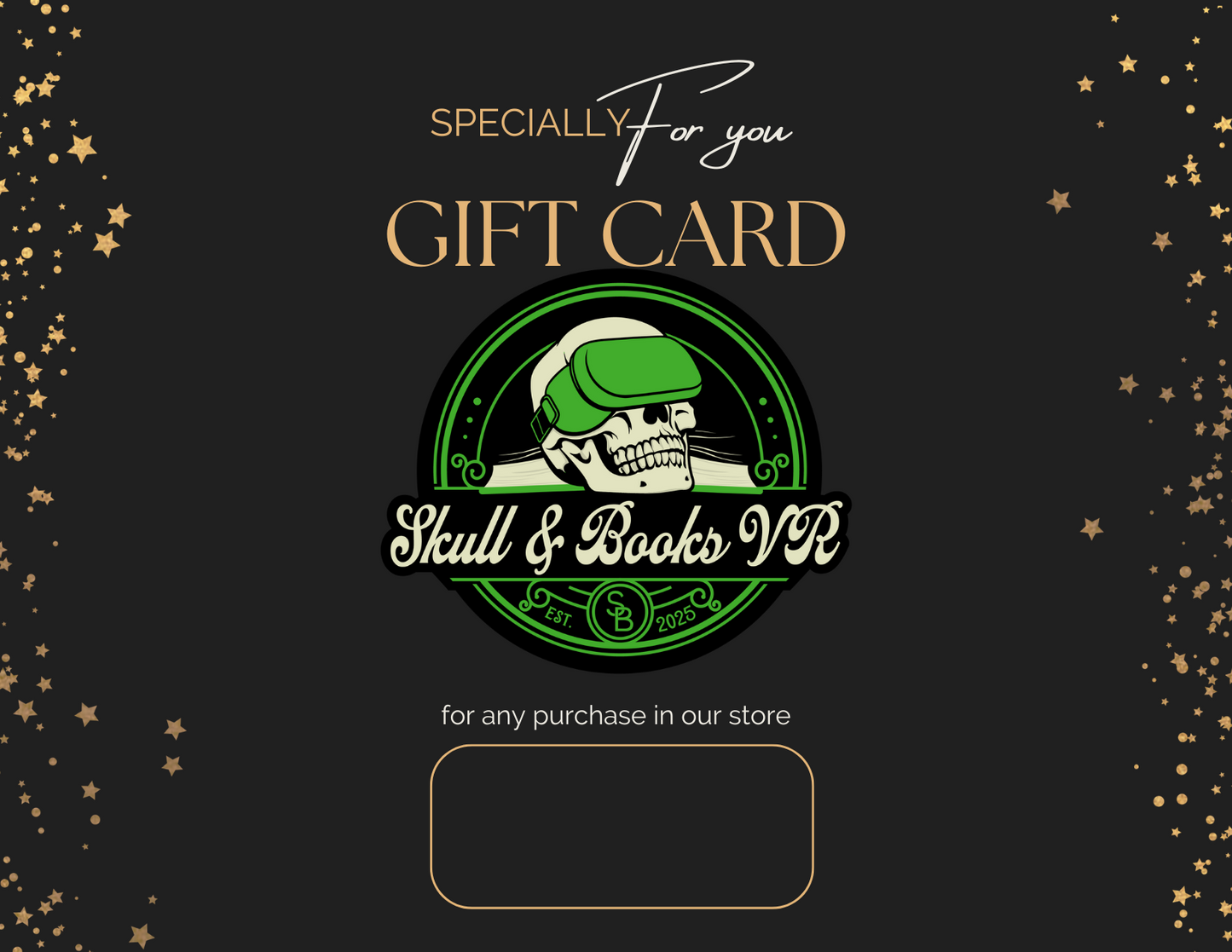 BlackGoldElegantGiftVoucherGiftCertificate with Skull & Books Logo